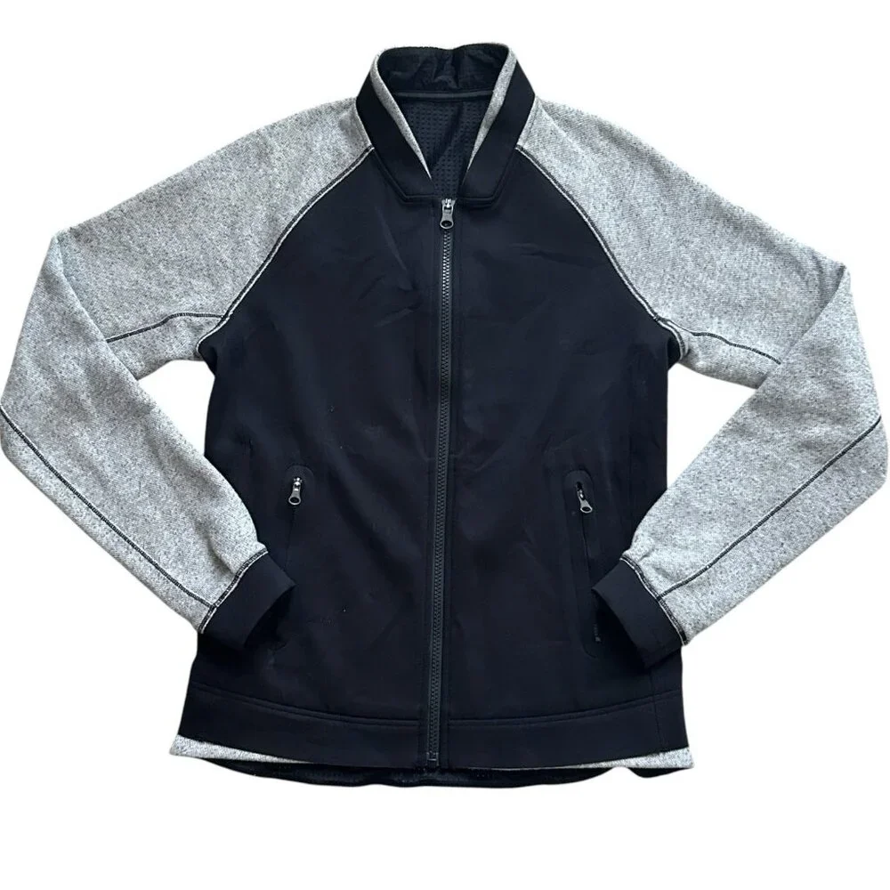 Lululemon Womens Jacket Size 4 Black Gray Var-City Bomber Baseball Stitching‎